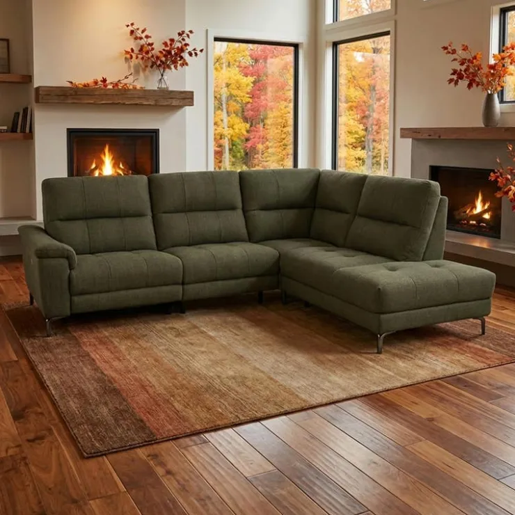 Power Reclining Sectional with Adjustable Headrest Green Outlet