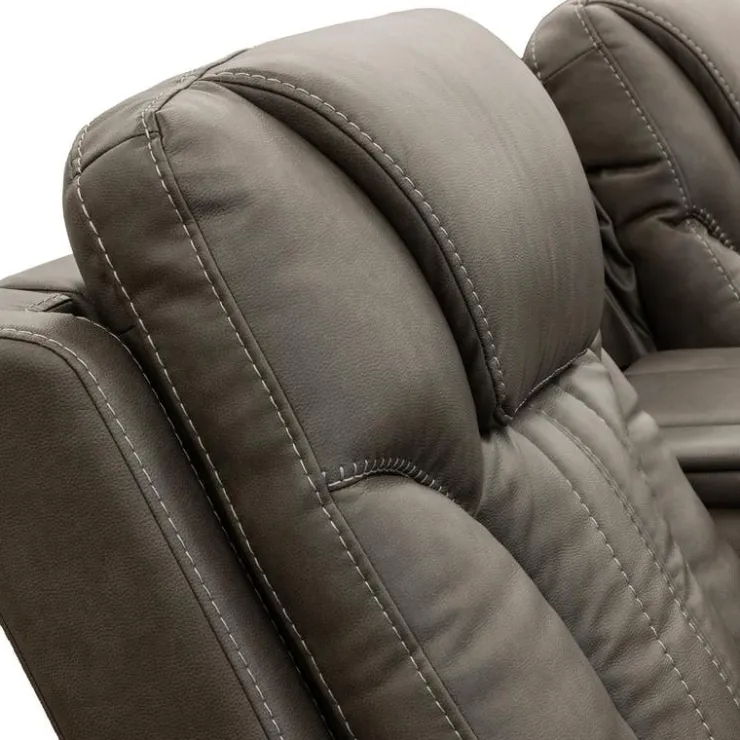 Power Reclining Sofa with Adjustable Headrests Grey Clearance