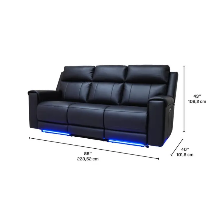Power Reclining Sofa with Massage, Heat, and Fold-Down Backrest with Built-In Sound System Black Clearance