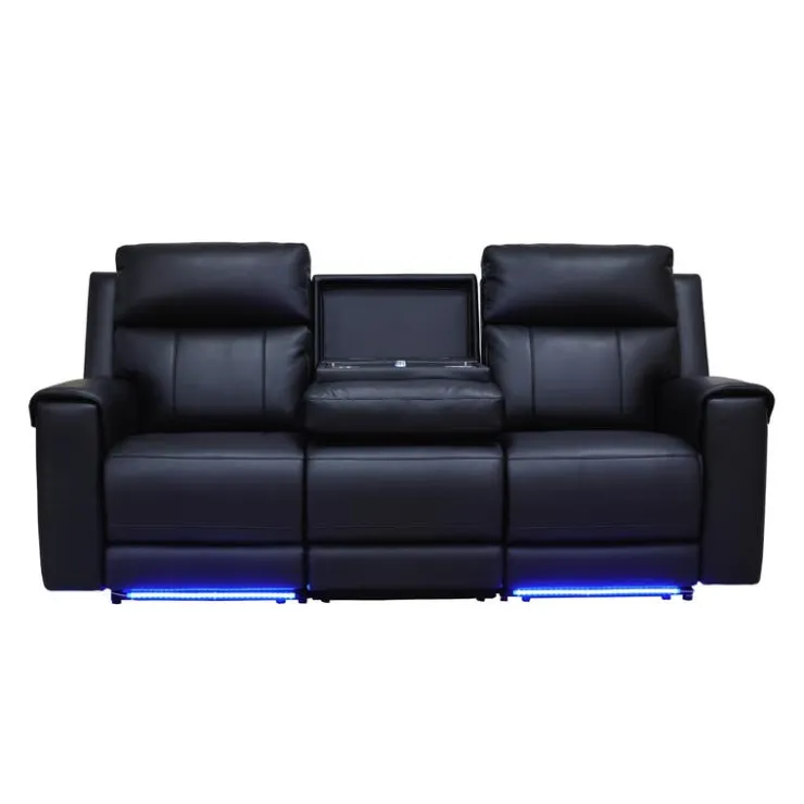 Power Reclining Sofa with Massage, Heat, and Fold-Down Backrest with Built-In Sound System Black Clearance