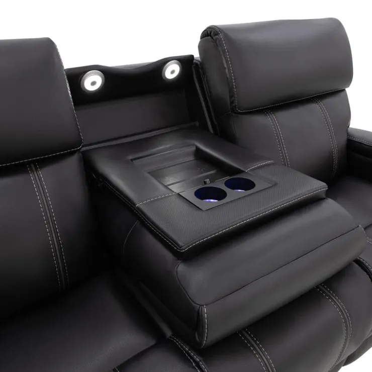Power Reclining Sofa with Adjustable Headrests, Fold-Down Seat and Immersive Sound System Black Online