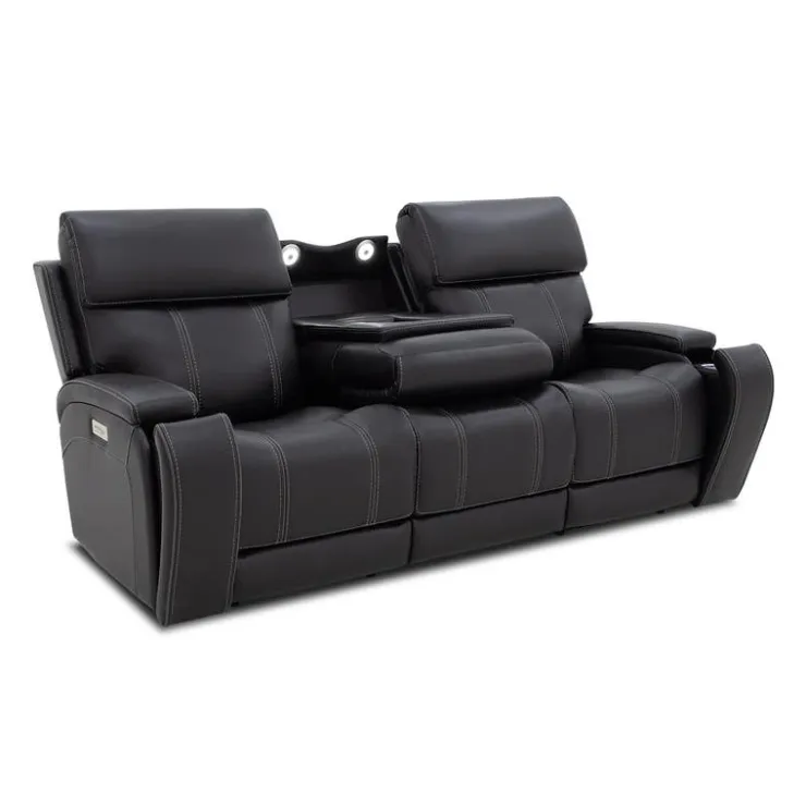 Power Reclining Sofa with Adjustable Headrests, Fold-Down Seat and Immersive Sound System Black Online