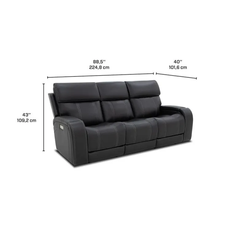Power Reclining Sofa with Adjustable Headrests, Fold-Down Seat and Immersive Sound System Black Online