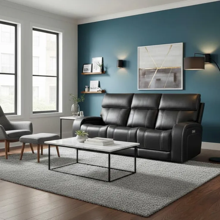Power Reclining Sofa with Adjustable Headrests, Fold-Down Seat and Immersive Sound System Black Online