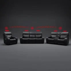 Power Reclining Sofa with Adjustable Headrests, Fold-Down Seat and Immersive Sound System Black Online