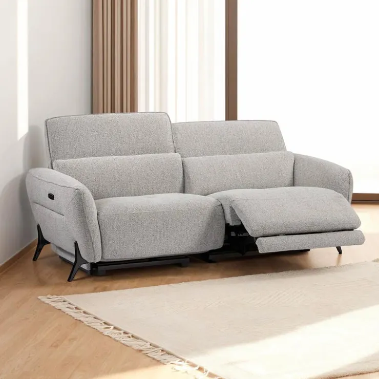 HTL Power Reclining Sofa with Adjustable Headrests - Fabric Beige Clearance