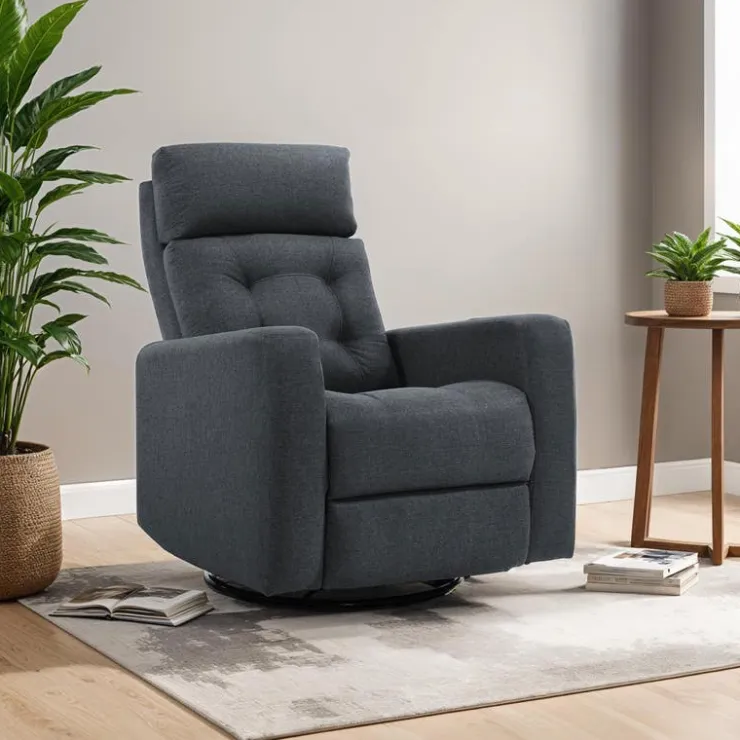 Power Rocker Swivel Recliner with Adjustable Headrest Grey Online