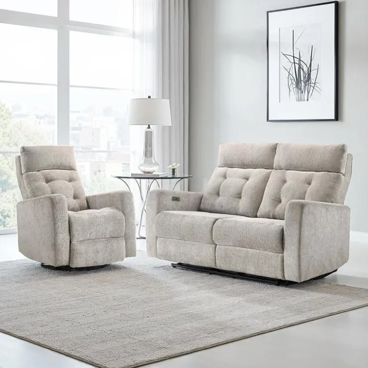 Power Rocker Swivel Recliner with Adjustable Headrest Light Grey
