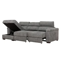 Power Sectional Bed with Sliding Seats and Storage Chaise Grey Clearance
