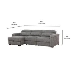 Power Sectional Bed with Sliding Seats and Storage Chaise Grey Clearance