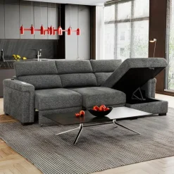 Power Sectional Bed with Sliding Seats and Storage Chaise Grey Clearance