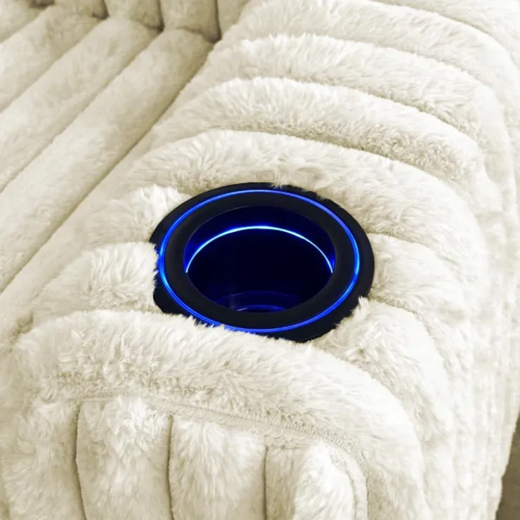Power Swivel Corduroy Velvet Rocker Recliner with Cup Holders and LED Lighting - Beige Outlet