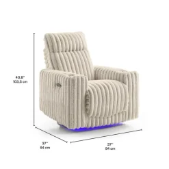 Power Swivel Corduroy Velvet Rocker Recliner with Cup Holders and LED Lighting - Beige Outlet