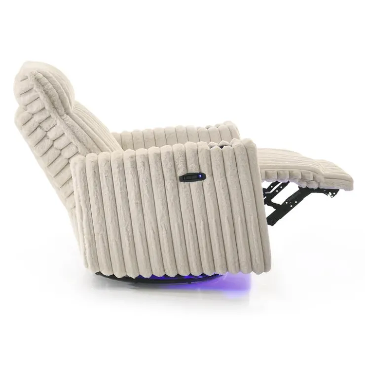 Power Swivel Corduroy Velvet Rocker Recliner with Cup Holders and LED Lighting - Beige Outlet