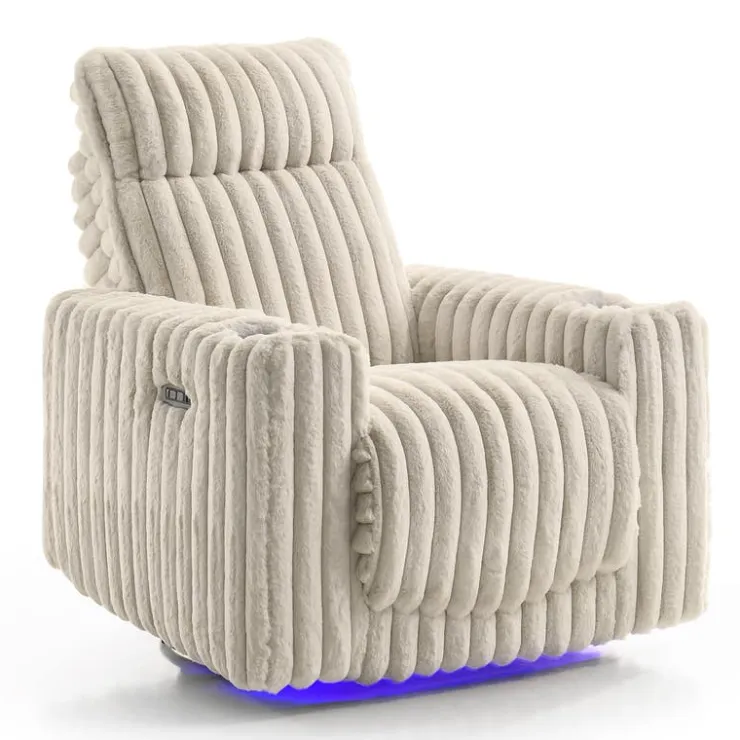 Power Swivel Corduroy Velvet Rocker Recliner with Cup Holders and LED Lighting - Beige Outlet