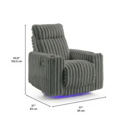 Power Swivel Corduroy Velvet Rocker Recliner with Cup Holders and LED Lighting - Grey Clearance