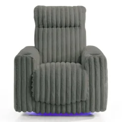 Power Swivel Corduroy Velvet Rocker Recliner with Cup Holders and LED Lighting - Grey Clearance
