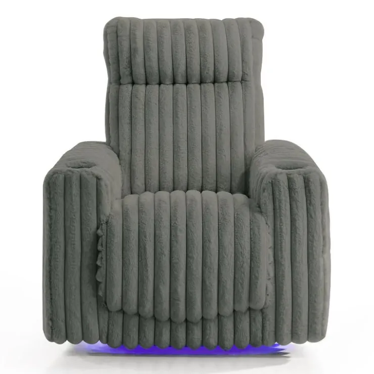 Power Swivel Corduroy Velvet Rocker Recliner with Cup Holders and LED Lighting - Grey Clearance