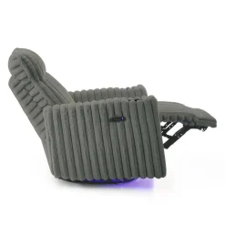 Power Swivel Corduroy Velvet Rocker Recliner with Cup Holders and LED Lighting - Grey Clearance