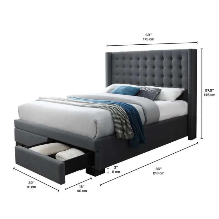 Queen Bed (60") Dark grey Discount
