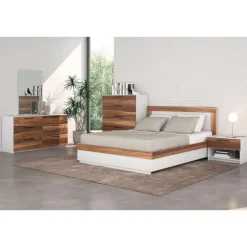 Queen Bed (60") WHITE/WALNUT