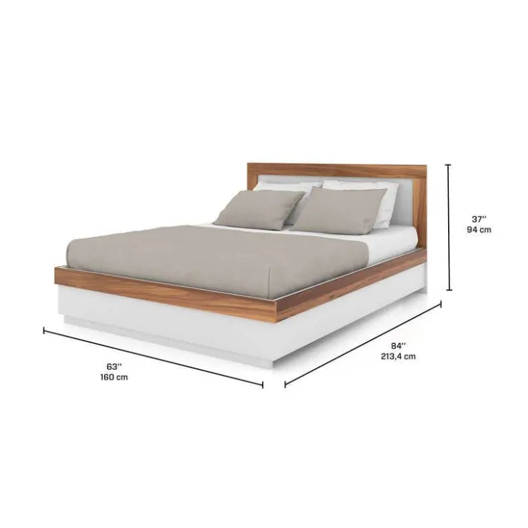 Queen Bed (60") WHITE/WALNUT