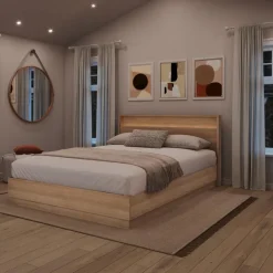 Nexera Queen Bed and Headboard with Integrated Light (60") - Brown Oak Clearance