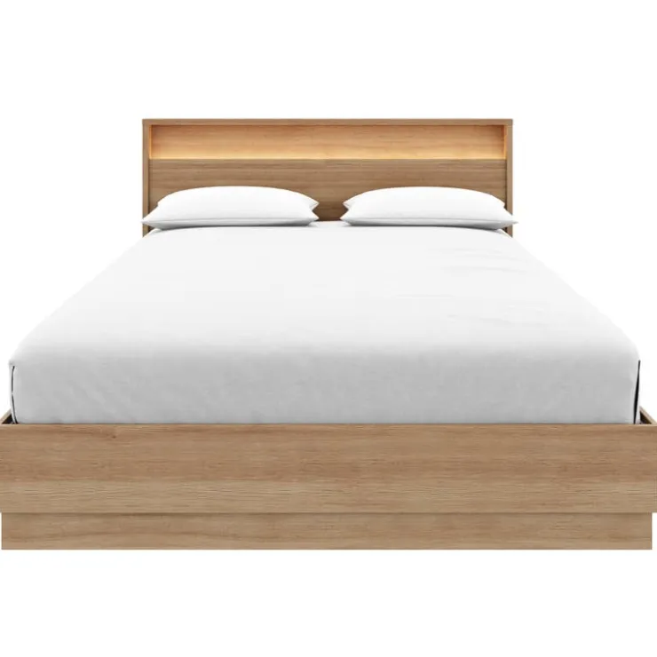Nexera Queen Bed and Headboard with Integrated Light (60") - Brown Oak Clearance