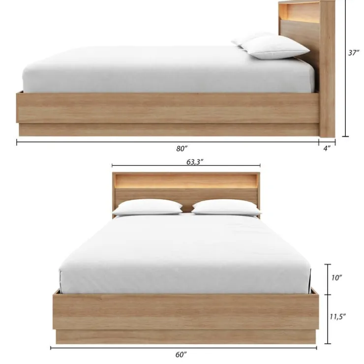 Nexera Queen Bed and Headboard with Integrated Light (60") - Brown Oak Clearance