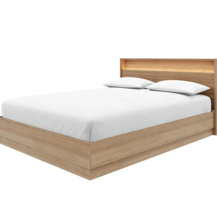 Nexera Queen Bed and Headboard with Integrated Light (60") - Brown Oak Clearance