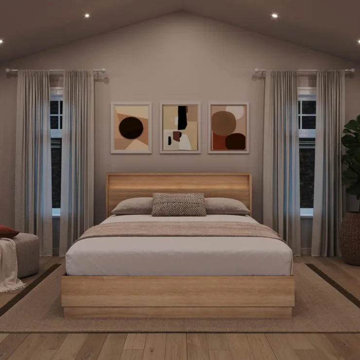 Nexera Queen Bed and Headboard with Integrated Light (60") - Brown Oak Clearance