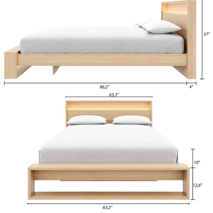 Nexera Queen Bed and Headboard with Integrated Light (60") - Natural Blonde Oak Online