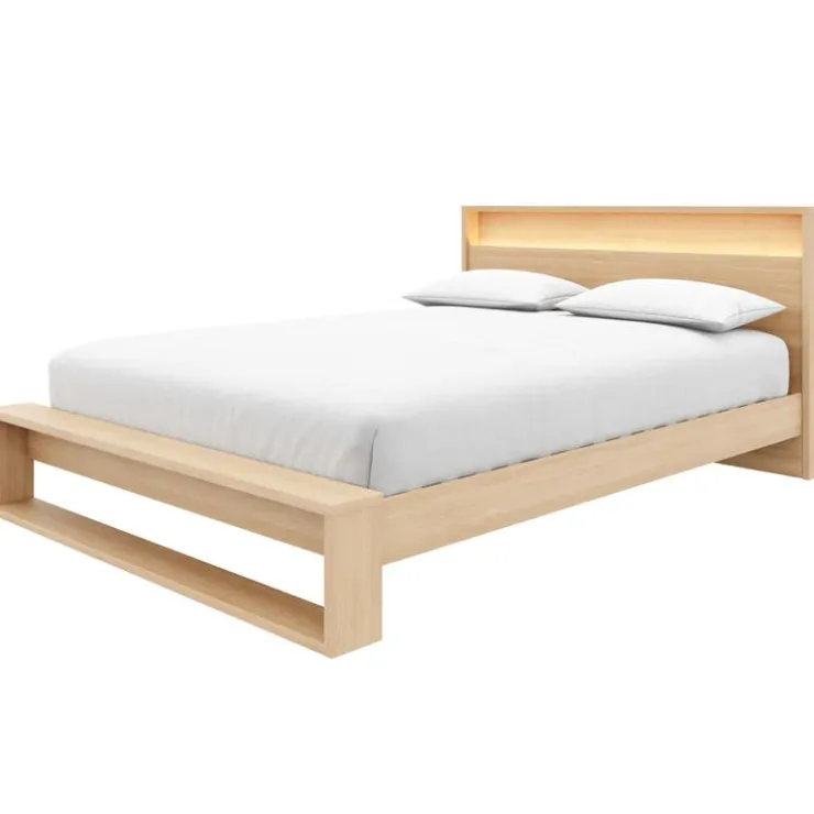 Nexera Queen Bed and Headboard with Integrated Light (60") - Natural Blonde Oak Online