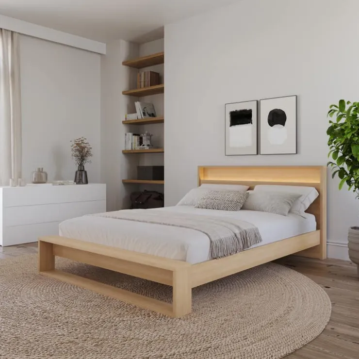 Nexera Queen Bed and Headboard with Integrated Light (60") - Natural Blonde Oak Online