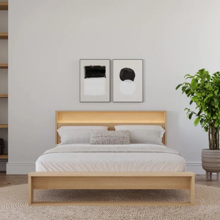 Nexera Queen Bed and Headboard with Integrated Light (60") - Natural Blonde Oak Online