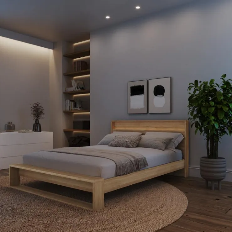 Nexera Queen Bed and Headboard with Lighting (60") - Brown Oak Sale