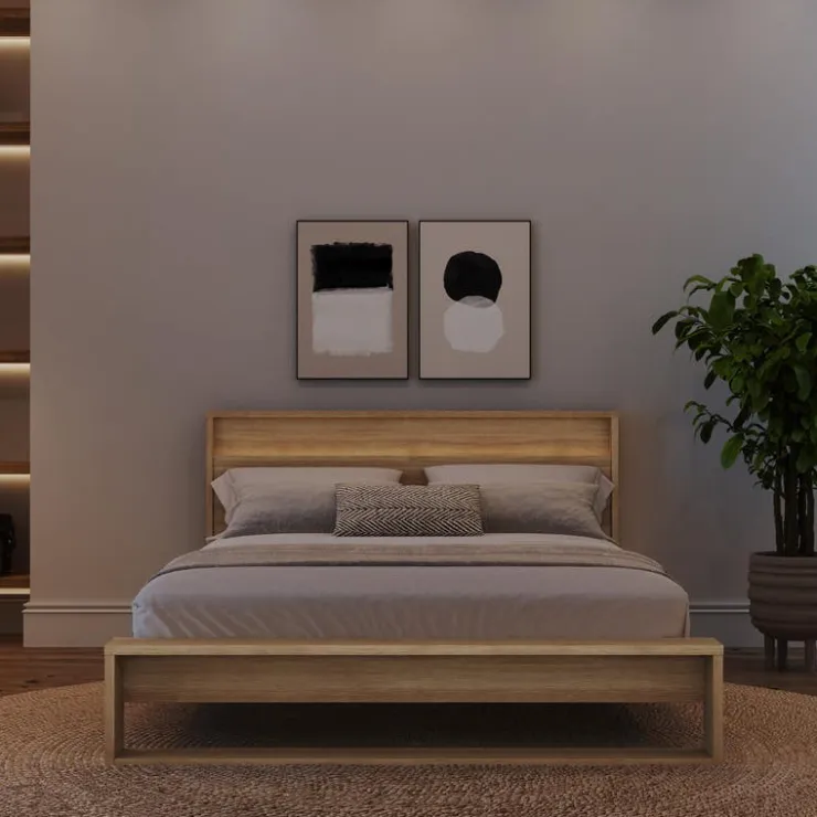 Nexera Queen Bed and Headboard with Lighting (60") - Brown Oak Sale