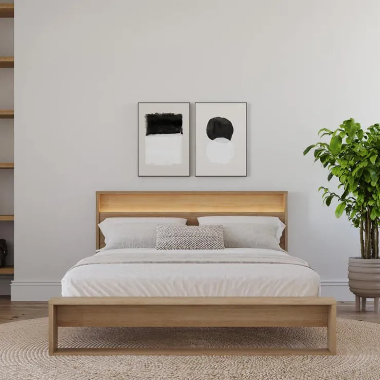 Nexera Queen Bed and Headboard with Lighting (60") - Brown Oak Sale