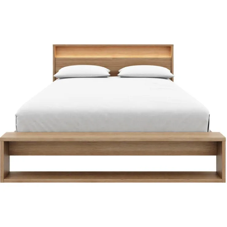 Nexera Queen Bed and Headboard with Lighting (60") - Brown Oak Sale