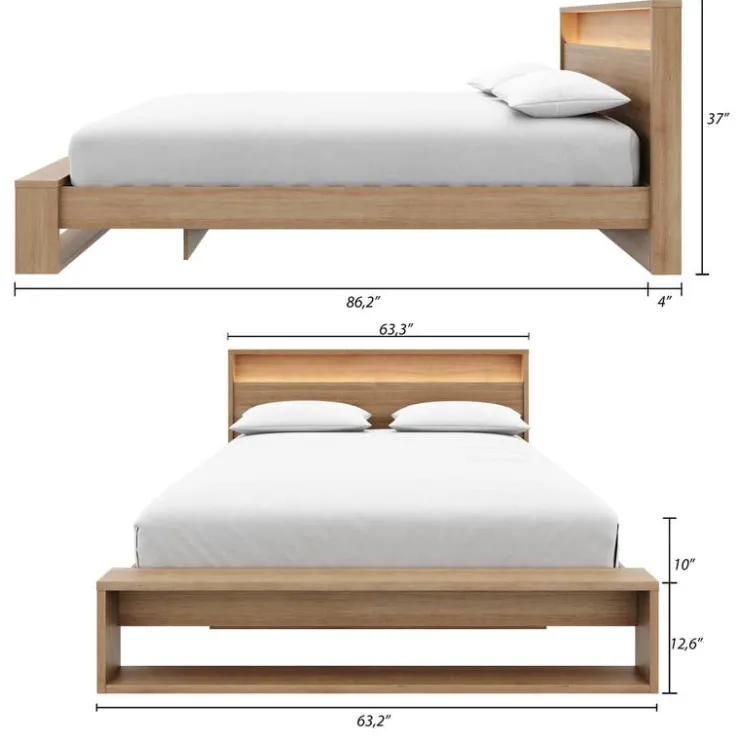 Nexera Queen Bed and Headboard with Lighting (60") - Brown Oak Sale