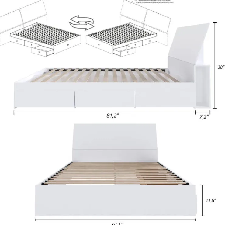 Nexera Queen Bed with 3-Drawer Storage and Headboard (60") - White Online