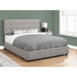 Monarch Queen Bed with 2-Drawer Storage and Headboard (60") - Grey Clearance