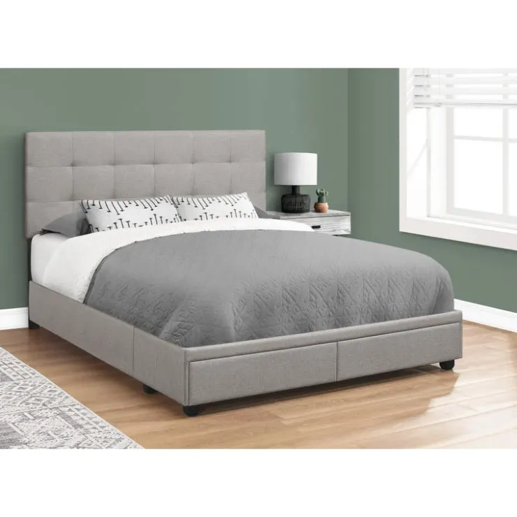 Monarch Queen Bed with 2-Drawer Storage and Headboard (60") - Grey Clearance