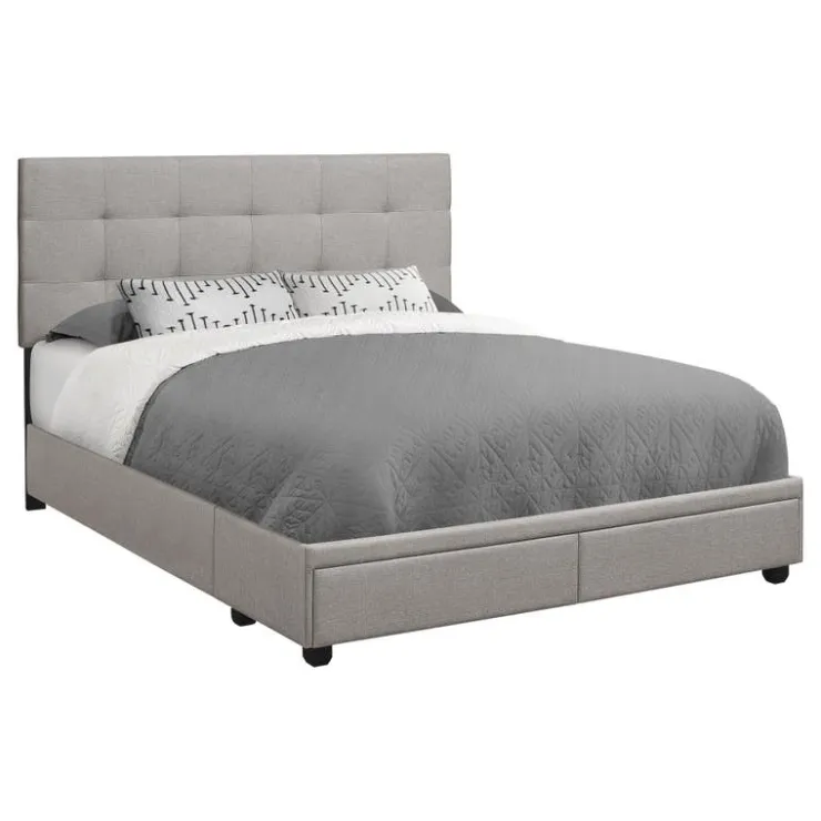 Monarch Queen Bed with 2-Drawer Storage and Headboard (60") - Grey Clearance