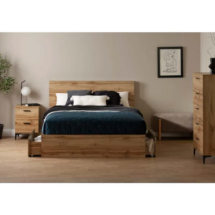 Meubles South Shore Queen Bed with 2-Drawer Storage and Headboard (60") - South Shore Brown Outlet