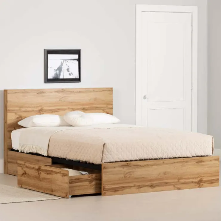 Meubles South Shore Queen Bed with 2-Drawer Storage and Headboard (60") - South Shore Brown Outlet