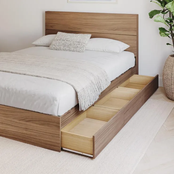 Nexera Queen Bed with 3-Drawer Storage and Headboard (60") - Brown Clearance