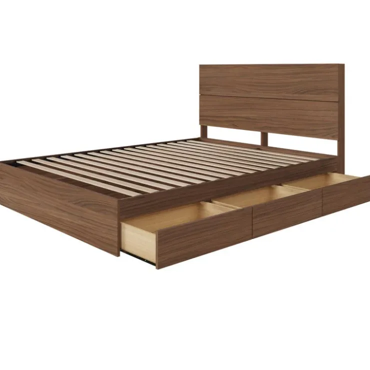 Nexera Queen Bed with 3-Drawer Storage and Headboard (60") - Brown Clearance