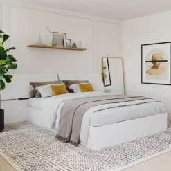Nexera Queen Bed with 3-Drawer Storage and Headboard (60") - White