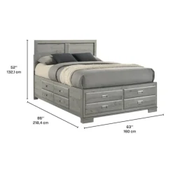 Queen Bed with Drawers & Headboard - 60" Grey
